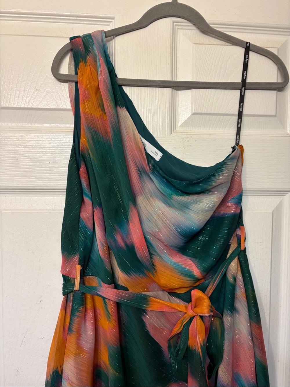 City Chic Teal Multi One-Shoulder Dress with Belt